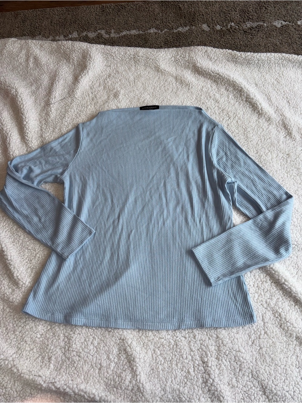 Light Blue Ribbed Long-Sleeve Women's Top L